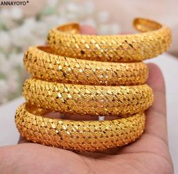 Annayoyo 4 PiecesTlot Dubai Bangle Women Bracelets de couleur d'or éthiopien Bijoux de mariage au milieu-orient