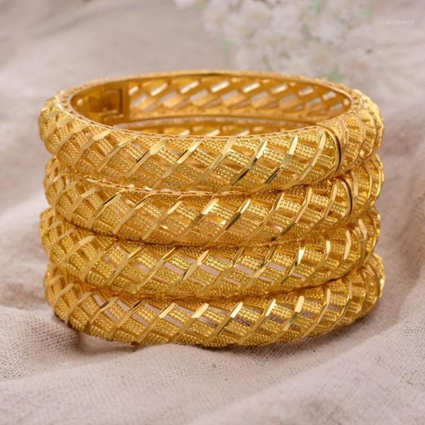 Annayoyo 4 unids/lote 24 K Dubai India etíope oro relleno Color brazaletes para mujeres niñas fiesta joyería brazaletes pulsera regalos 1