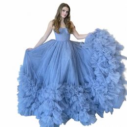 Annie sexy strapl prom dres handgemaakte organza ruches vestidos de fiesta elegantes para mujer 2024 blauwe graduati jurk f2bh#