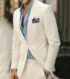 Anniebritney 2 pièces Ivory Slim Fit Men Suit Formal Custom Skinny Groom Wedding Tuxedo Slim Fit Prom Wedding Men Suit avec Pants8138829