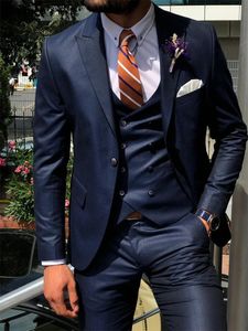 ANNIEBRITNEY Donkerblauw 3 Stuk Slanke Mannen Mode Pak Cutsom Bruidegom Tuxedo Prom Tailor Made Met Broek 240117