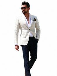 Anniebritney blanco de 2 piezas Slim Fit traje de hombre con pantalones negros hecho a medida flaco novio boda esmoquin fiesta de graduación boda traje de hombre conjunto K7W8 #