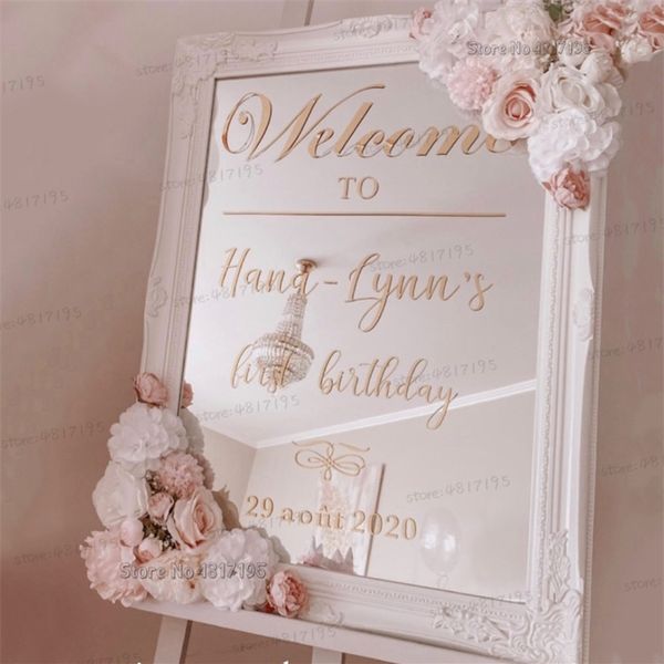 Anniversaire Fête d'anniversaire Panneau de bienvenue Autocollants Textes personnalisés Vinyles Stickers Baby Shower Parties Vinyle Mur Miroir Murales 220622