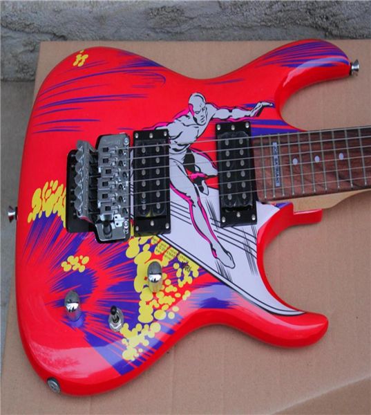 Aniversario Edición limitada Rare Joe Satriani Red Electric Guitar Surfing Painting Top Floyd Rose Tremolo Bridge Chrome Hardware2465959