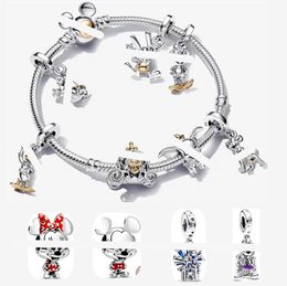 Anniversaire Mickes Mouse Charm Designer Bracelets pour femmes Disne Castle Golden Duck Fly Pig Pendant Diy Fit Pandor Bracelet Collier Bijoux Designer Gift