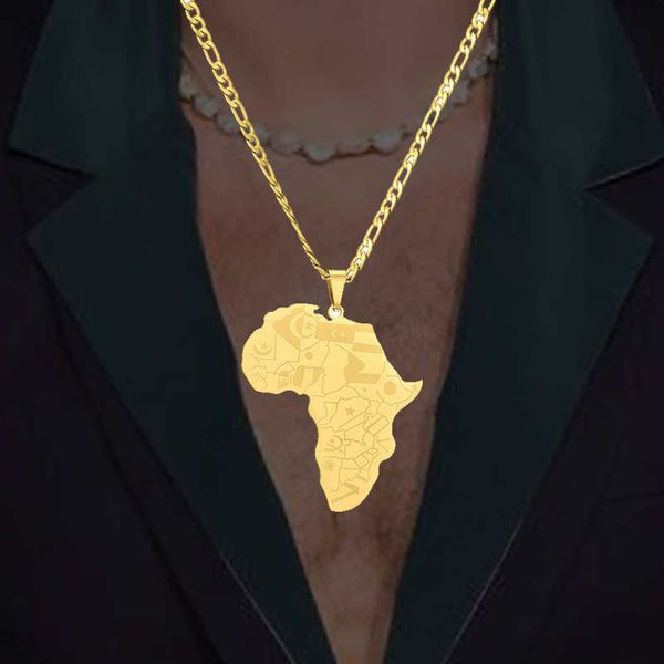 Anniyo África Mapa Con Bandera Colgante Cadena Collares Acero Inoxidable Oro Plata Color Antialergia Mapas Africanos Encanto Joyería Regalo Para Hombres Mujeres Bijoux