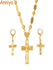 Anniyo Cross Pendant Earings Balls Bead Chain Kettaties voor vrouwen Micronesia Pohnpei Chuuk Jewelry Sets #159206 2106197545376