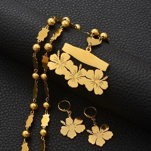 Anniyo Personnaliser nom collier et boucles d'oreilles Micronésie Guam fleur hawaïenne ensembles de bijoux pour imprimer lettres articles d'anniversaire # 107321 240226