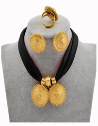 Anniyo Diy Cadena de cuerda Conjunto de joyería etíope Color de oro Eritrea Estilo étnico Habesha Pendientes Pendientes anillo 217106 2208165801768