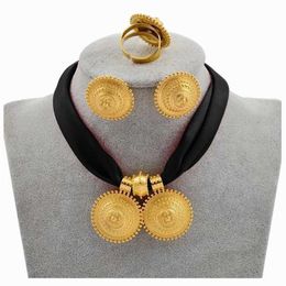 Anniyo DIY cadena de cuerda conjunto de joyería etíope Color oro estilo étnico Eritrea Habesha colgante pendientes anillo #217106 220105310r