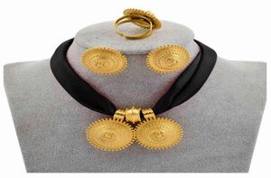 Anniyo bricolage corde chaîne éthiopienne ensemble de bijoux couleur or érythrée Style ethnique Habesha pendentif boucles d'oreilles bague 2171064169737