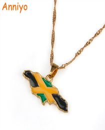 Anniyo Jamaica Mapa e bandeira nacional pingente colares joias cor dourada presentes jamaicanos 0804069907662