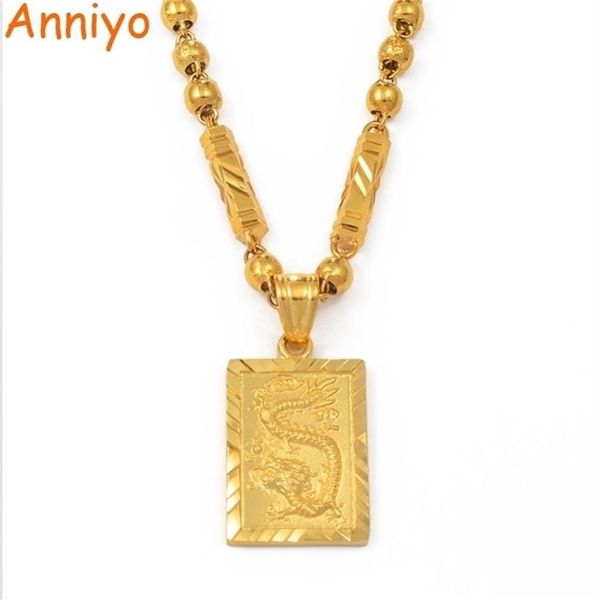 Anniyo hommes Dragon pendentif et boule perles chaîne colliers couleur or bijoux pour père ou mari cadeau #006809P 2010246B