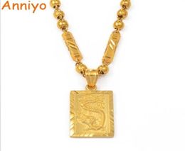 Anniyo Men039s Dragon Pendant et Ball Beads Chain Colliers Gold Color Bijoux pour père ou mari039 Gift 006809P 20106757179