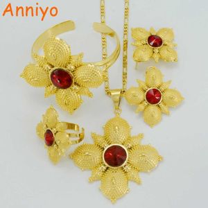 Anniyo Party Wedding Ethiopian Cross Jewelry sets Gold Color Fashion Stone Cross sets pour le festival traditionnel africain # 046702 H1022