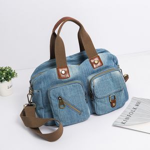 Annmouler 2023 Designer Casual Tote Bag Lichtblauwe denim Handtassen Vrouwelijke jeans zak kwaliteit schoudertas met lange riemen