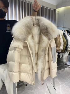 Annsirgra hiver féminin d'oie couche 2023 fashion dame épaisse chaude grande gros collier de fourrure manteaux vestes féminines 231227
