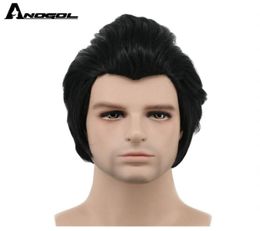 Anogol Gaston Fibre haute température Long Black Synthetic Cosplay Wig for Men Halloween Costume Party8255683