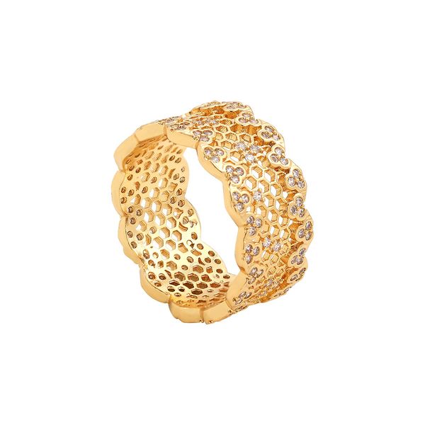 Anillo de dedo encantador de encaje con nido de abeja para mujer y niña, anillo de oro rosa con circonita fina, joyería, regalo