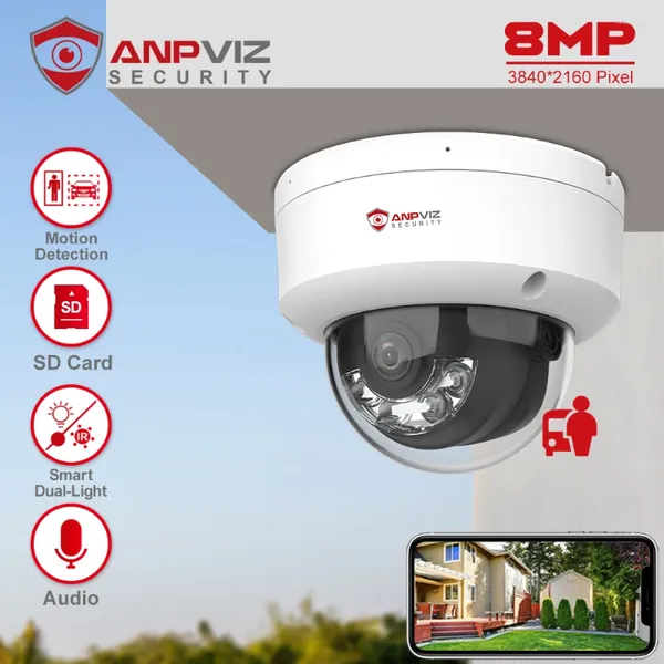 Anpviz 4K POE IP dôme caméra extérieure intelligente double lumière couleur Vu 30m IP67 CCTV Surveillance vidéo fente pour carte SD détection humaine/voiture