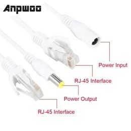 Anpwoo Poe -adapterkabel RJ45 Kabelvermogen over Ethernet Adapte Injector Splitter DC 12 V 1 Paar voor IP -camera