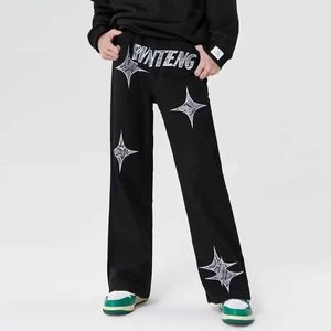 ANS 2023 Y2K Fashion Star Lettre broderie Black Baggy Jeans Pantals For Men Vêtements Hip Hop Long Pantalon Pantalon Homme J240507