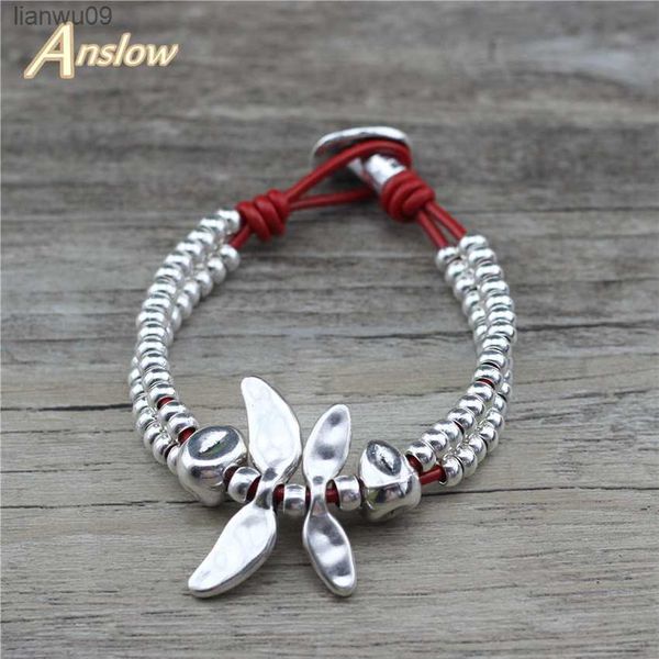 Anslow, venta al por mayor, joyería de moda, accesorio de diseñador, abalorio de amigo, pulseras de cuero genuino, pulsera, cadena de cuerda, regalo LOW0839LB L230704