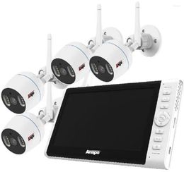 Anspo 3.0MP système de caméra de sécurité WiFi sans fil 7 pouces moniteur LCD 4CH NVR 4 pièces Ip Vision nocturne détection de mouvement P2P