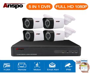 Anspo 4CH 1080P CCTV Beveiligingscamera 5 in 1 DVR IRcut Home Surveillance Waterdicht Buiten Wit Kleur7813638