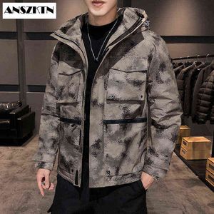 ANSZKTN nouveautés à la mode hommes outwear broderie armée vert veste rembourrée 90% doudoune hommes chaud Parkas manteau d'hiver Y1103