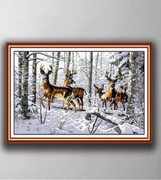 Antilopes dans la neige Outils d'artisanat de point de croix faits à la main Ensembles de broderie comptés imprimés sur toile DMC 14CT 11CT3544830