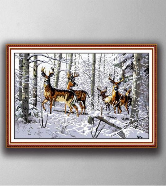 Antilopes dans la neige Outils d'artisanat de point de croix faits à la main Ensembles de broderie comptés imprimés sur toile DMC 14CT 11CT3544830