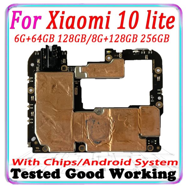 ANTENNE 128 Go Motorard pour Xiaomi Mi 10 Lite Board Main Board de 256 Go de circuits principaux déverrouillés pour Xiaomi 10 Lite avec puces complètes