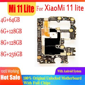 Antenne 256 Go Board Main pour Xiaomi MI 11 Lite MI11 Lite Mother Board Original Whar Well Llopked Mayn Circuits 64 Go 128 Go avec des jetons complets