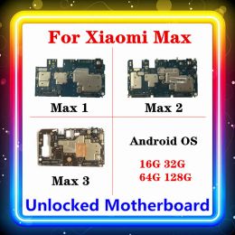 Antenne pour Xiaomi Mi Max 1 2 3 Carte mère Original Nettoyer Remplacé Boîte Construction par carte logique Full Chips Android OS 16G / 32G / 64G / 128G