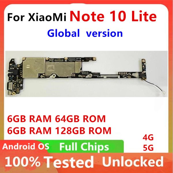 Antenne Original pour Xiaomi Mi Note 10 Lite Motherboard 6 Go RAM 64 Go 128 Go Rom Déverrouillé Circuits de travail complets Plaque de frais de carte