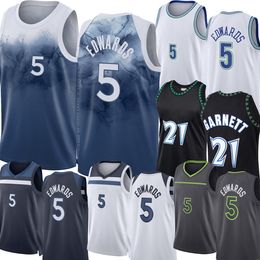 NBAMinnesotaTimberwolvesJerseyAnthony 5 Edwards Basketball Jersey Naz Reid Jersey  Rudy Gobert Karl-Anthony Towns Jr.Jaden McDaniels Retro Kevin 21 Garnett