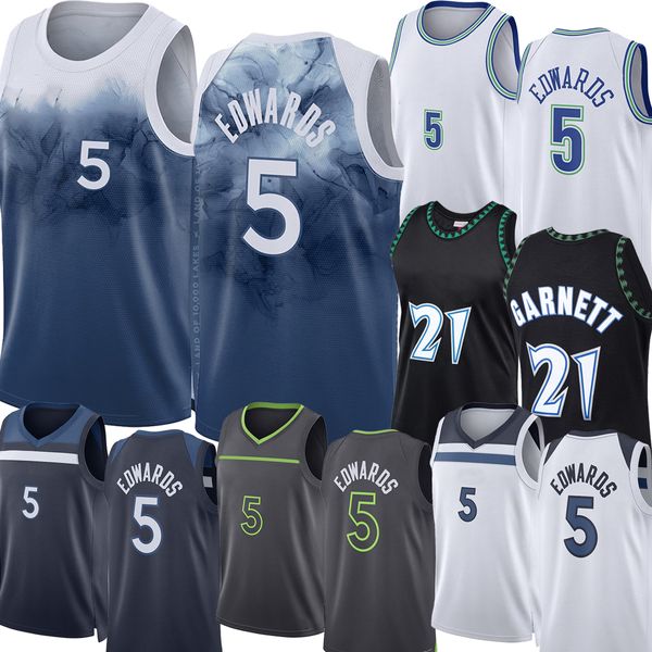 Anthony Edwards Minnesotas Timberwolve Maillots de basket-ball rétro Kevin 21 Garnett 2023-24 City Youth Kids Jersey