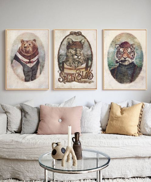 Anthropomorphic Animal Series Old Family Album Affiche vintage Vintage Funny Canvas Painting Imprimés Wall Art for Living Room Home Decor