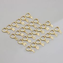 Boucles d'oreilles antiallergiques en argent 925 plaqué or blanc jaune, boucles d'oreilles en argent sterling 925 avec lettres A-Z, créoles pour hommes et femmes, joli cadeau de bijoux