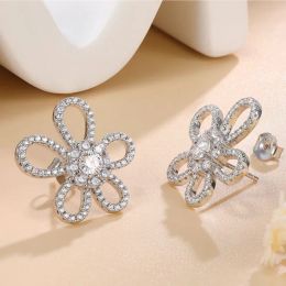 Boucles d'oreilles anti-allergiques en argent Sterling S925, diamant, Test réussi, fleur de Moissanite, joli cadeau pour filles et femmes, pour fête de mariage