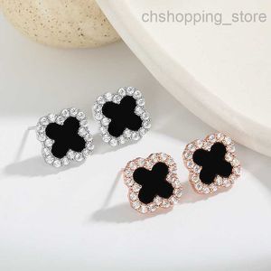 Anti Allergie Feuille Boucles D'oreilles Goujons Femmes 925 Argent Aiguille De Mode Simple De Luxe Diamant Fleur Chanceux Noir Agate Quatre Feuilles Oreille Pendentif