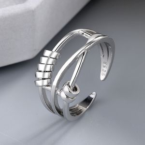 Anneaux anti-anxiété pour femmes hommes Fidget Band Ring avec perles Spinner Rings Unisex réglable Stacking Spinning Worry Ring Taille Argent