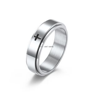 Anti Anxiety Rotatable Jesus Cross Ring Band Finger Stainless Steel Decompression Rings for Women Men Hiphop Fashion Jewelry Will and Sandy