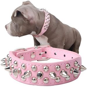 Anti-Bite Spiked Bezaaid Huisdier Halsband PU Leer voor Honden Sport Gewatteerde Bulldog Pug Puppy Grote Halsbanden huisdieren Benodigdheden