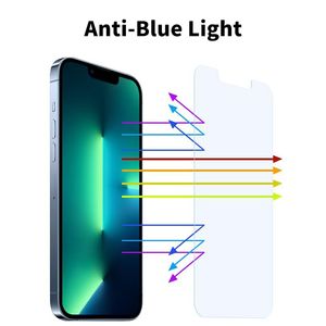 Protecteur d'écran Anti-lumière bleue pour iPhone 15 14 13 12 11 Pro Max XS SE2 3 HD, Film en verre trempé transparent 9H 2.5D avec livraison gratuite