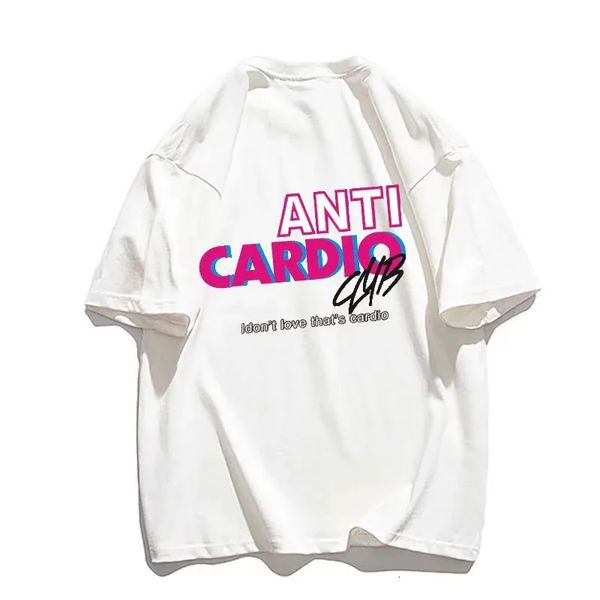 Anti Cardio Club T-shirt Gym plus taille pour femmes Vêtements Life Sayings Lettre en coton Tee Women Mmen Exercice Fitness Tenues 240409