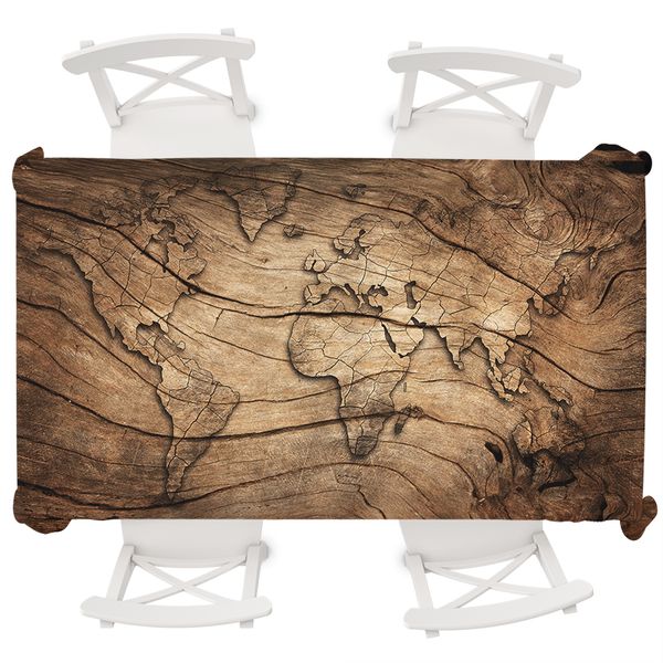 Anti-sale grande nappe nappe imperméable bois carte du monde nappe rectangulaire mariage nappe ronde couverture étanche à l'huile 201120