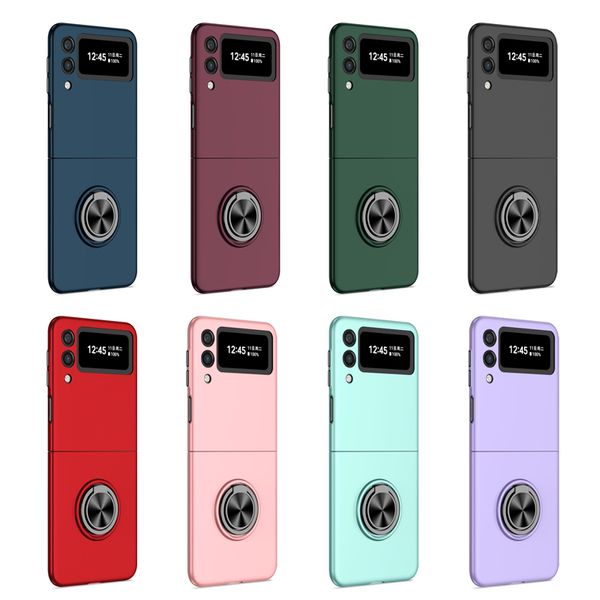 Funda rígida con anillo para el dedo para teléfono Galaxy Z Flip 5 Filp3 Z Flip 4 3 5G Flip2, funda protectora de piel con soporte magnético para montaje en coche