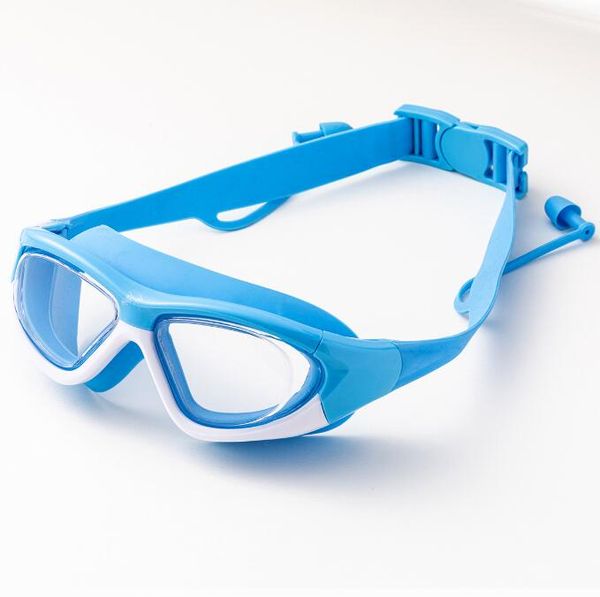 Gafas de natación antiniebla HD para niños, protección ocular cómoda, gafas de carreras, gafas de natación de silicona con tapones para los oídos